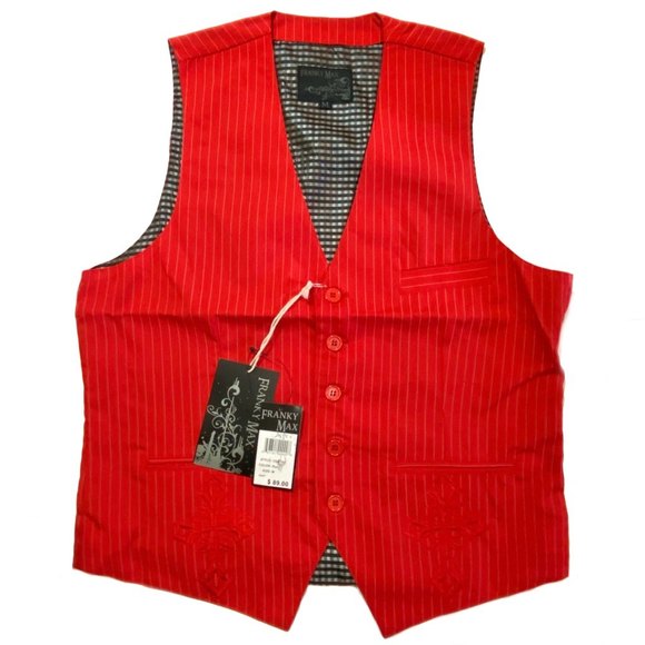 Franky Max - Men’s Casual Vest Embroidered Front & Back Size M Red   - Picture 2 of 9